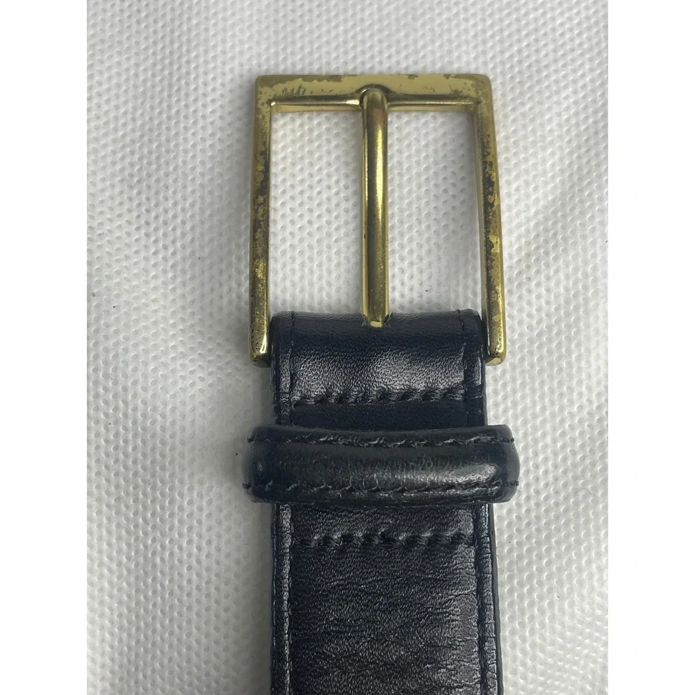 Vintage Brighton Aniline Glazed Leather Belt Size 42 Western Black Brass Buckle